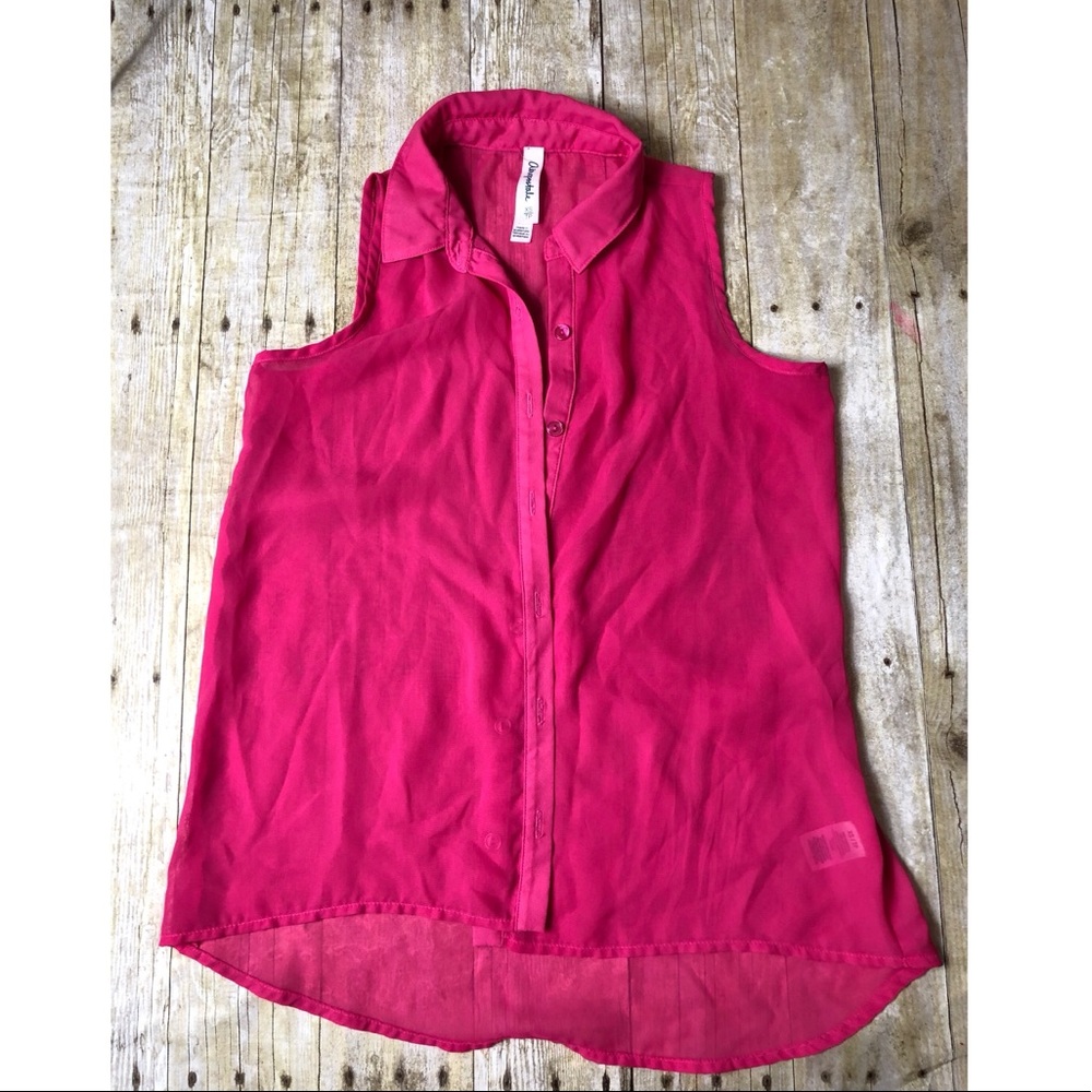 Fuchsia Pink Sheer Sleeve Blouse